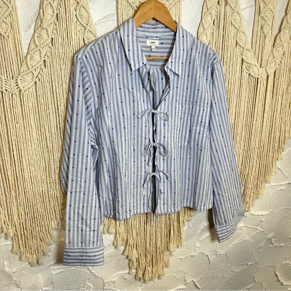 NWT Aerie Off-Duty Poplin Tie Front Blouse Women’s size Large - Picture 5 of 13